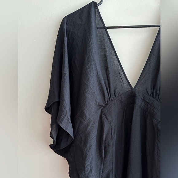 roberio sampaio Black Flutter Sleeve Linen Dress, Black Beach Coverup - Picture 5 of 16
